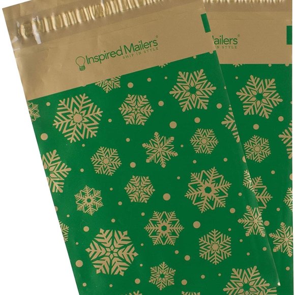 25 Green Snowflake Poly Mailers 6x9 Christmas - Picture 4 of 5